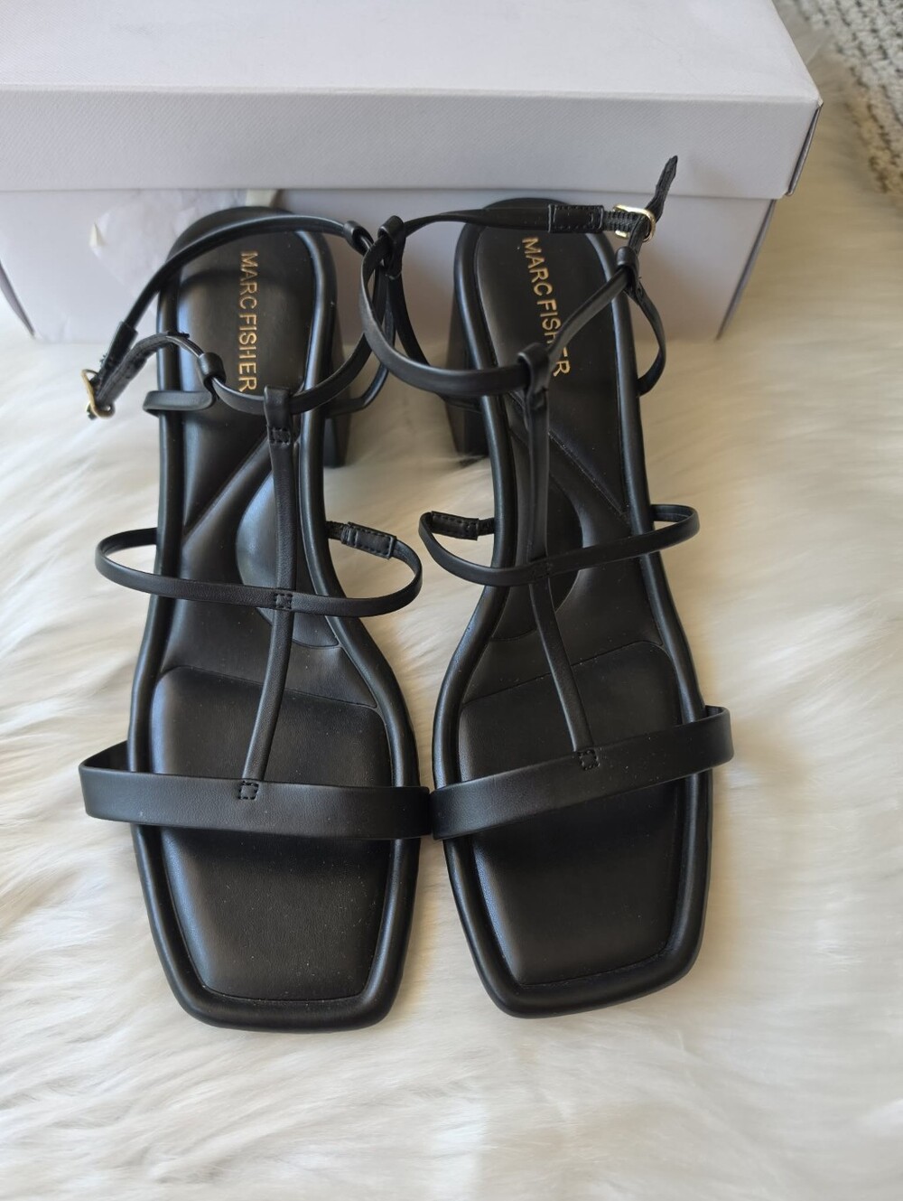 Marc Fisher Women's Gellyn Caged Block Heel Sandals - Black, 9.5M